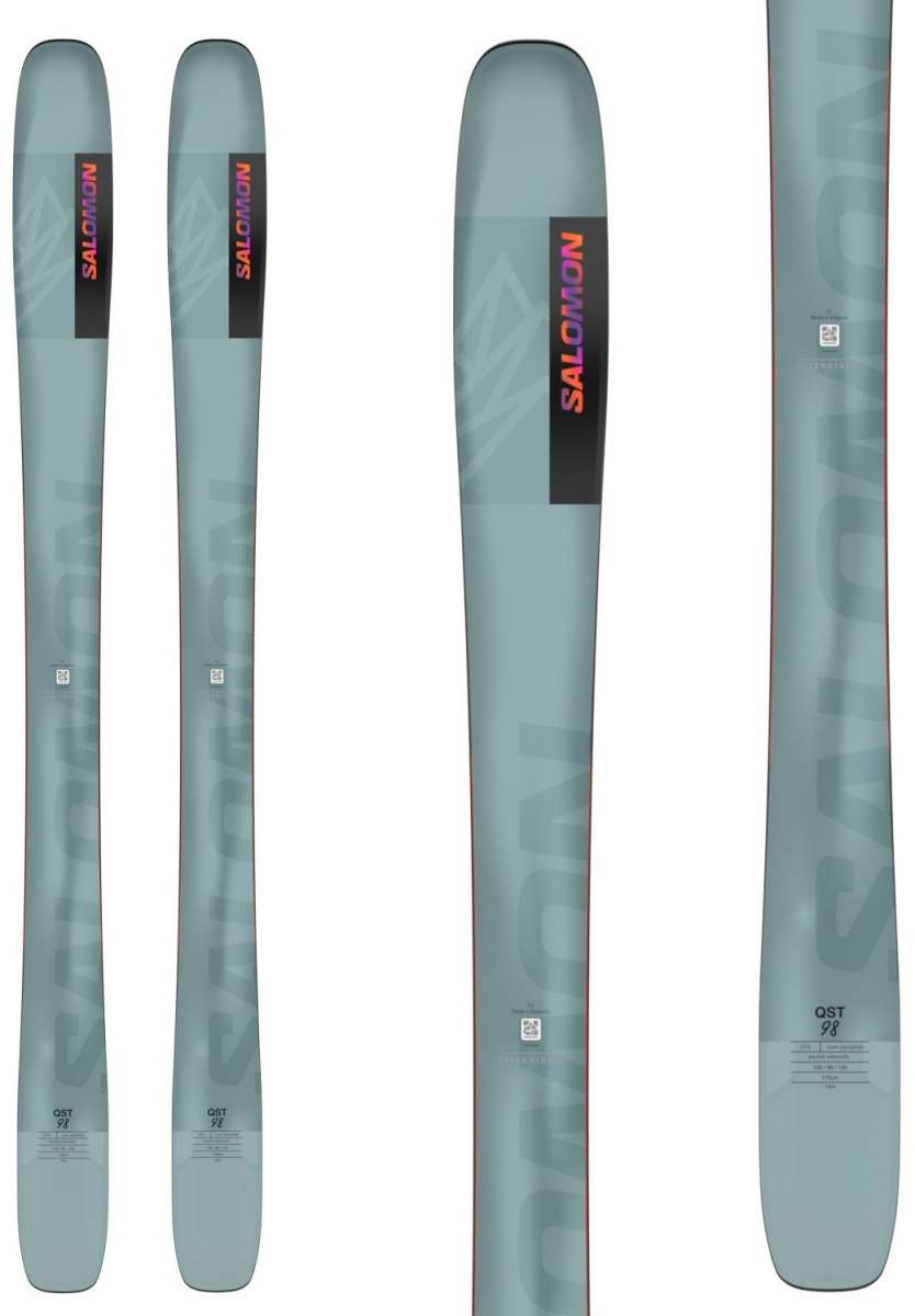 Salomon QST 98 Skis 2024 - A pair of skis with a gray base color and black lettering.