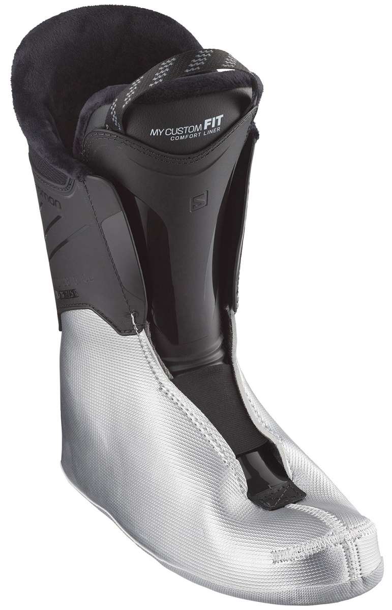 Salomon QST Access 70 Ski Boots 2024 - Black ski boots with a textured pattern on the tongue and a white logo on the side.