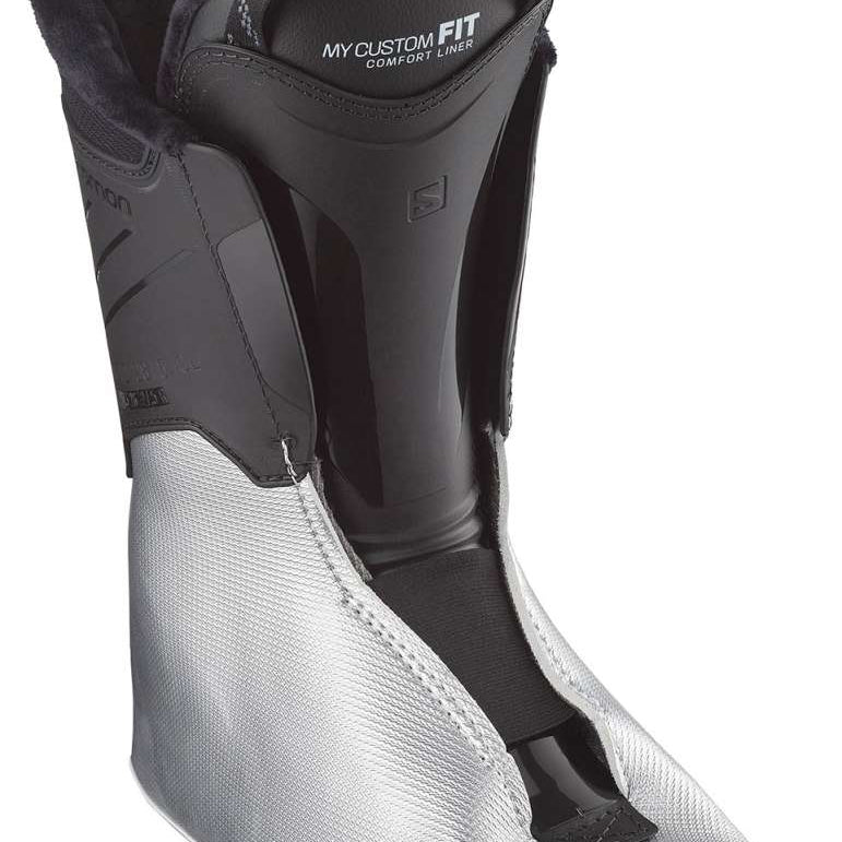 Salomon QST Access 70 Ski Boots 2024 - Black ski boots with a textured pattern on the tongue and a white logo on the side.
