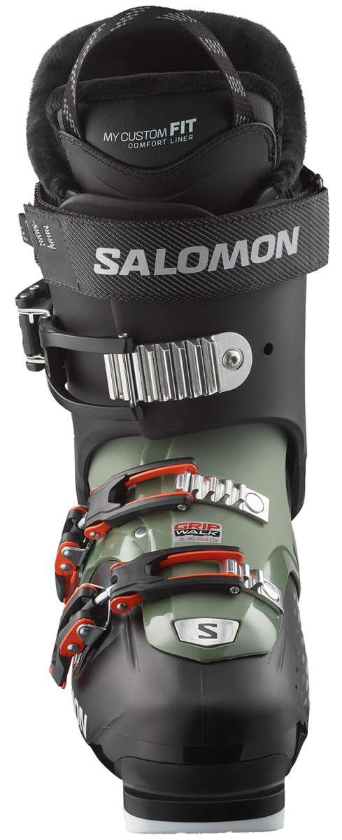 Salomon QST Access 80 Ski Boots 2024 - Black ski boots with silver buckles and a textured pattern on the side.