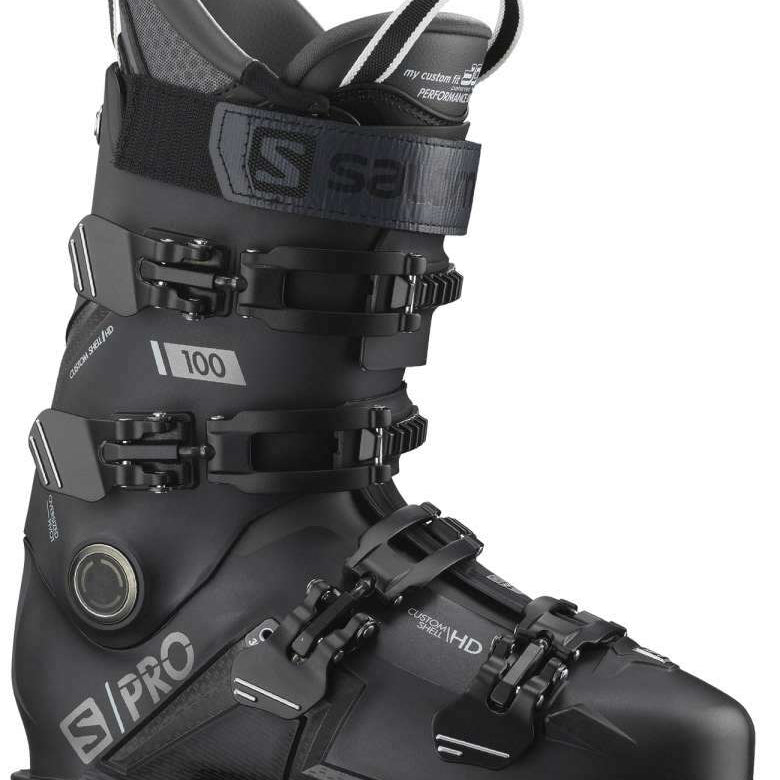 Salomon S/Pro 100 Ski Boot 2023 - Black ski boot with white lettering and logos.