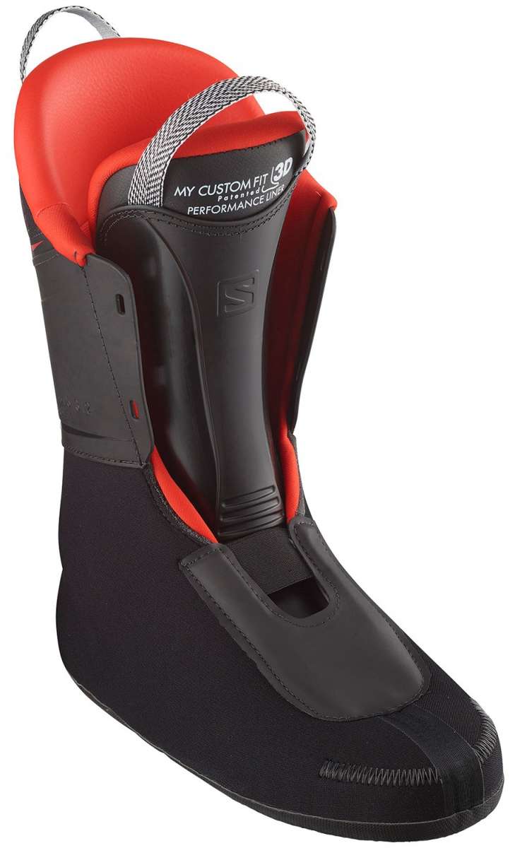 Salomon S/Pro HV 100 Ski Boots 2024 - Black ski boots with a silver buckle on top of the tongue.