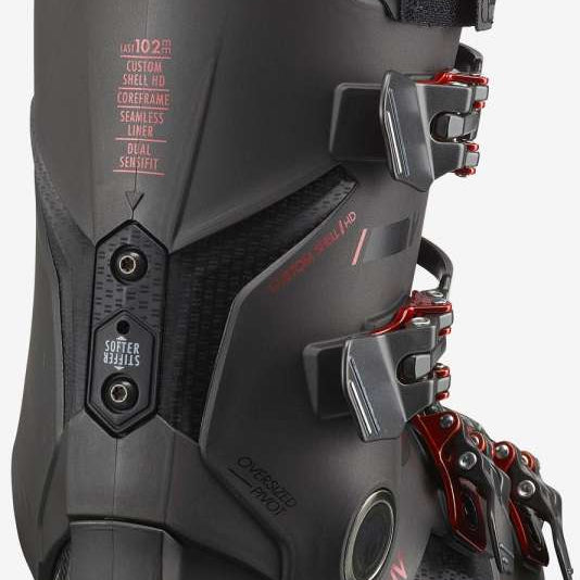 Salomon S/Pro HV 120 Ski Boots 2023 - Black ski boots with red accents and a textured sole.