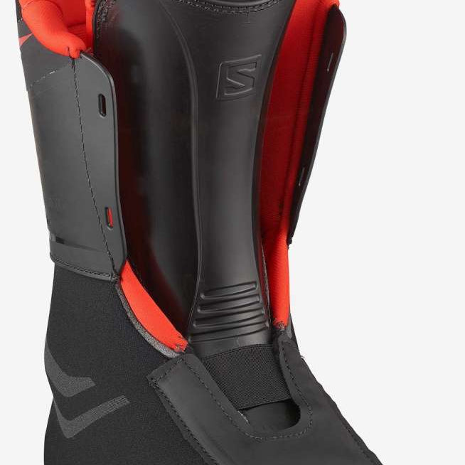 Salomon S/Pro HV 120 Ski Boots 2023 - Black ski boots with a textured pattern on the side and a silver buckle.