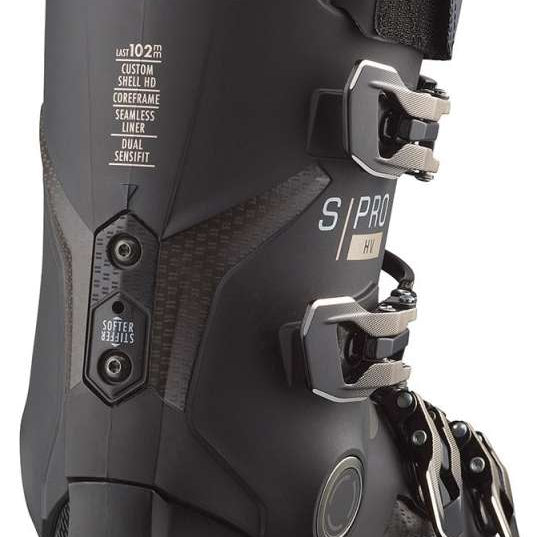 Salomon S/Pro HV 120 Ski Boots 2024 - Black ski boots with silver buckles and straps.