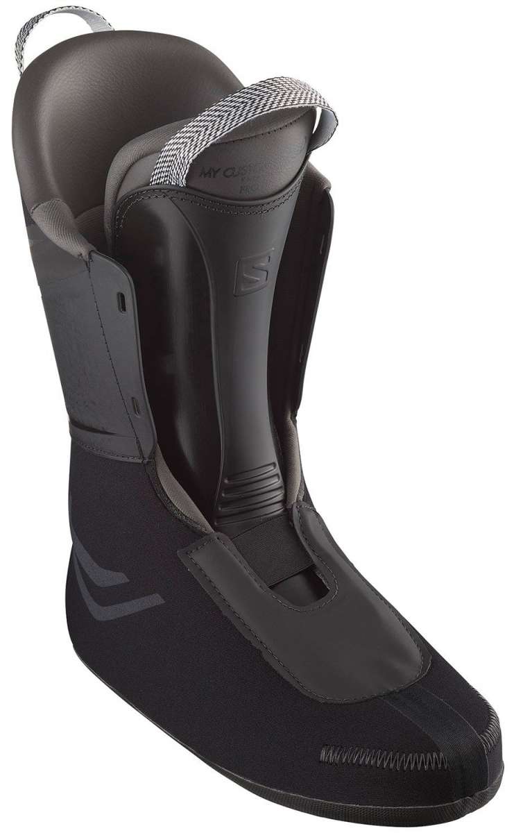 Salomon S/Pro HV 120 Ski Boots 2024 - Black ski boots with a textured pattern on the side and a silver buckle.