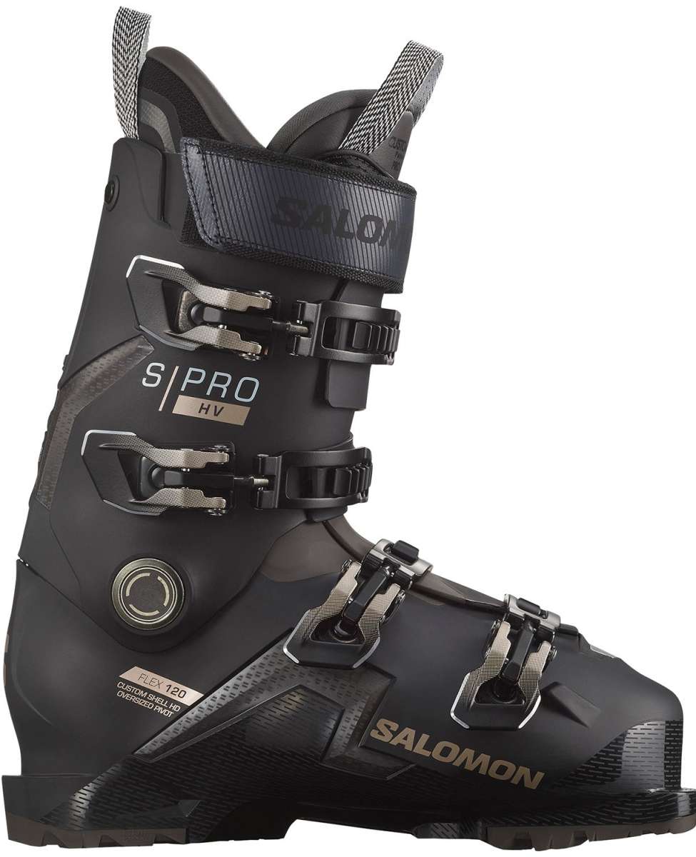 Salomon S/Pro HV 120 Ski Boots 2024 - Black ski boots with silver buckles and straps.