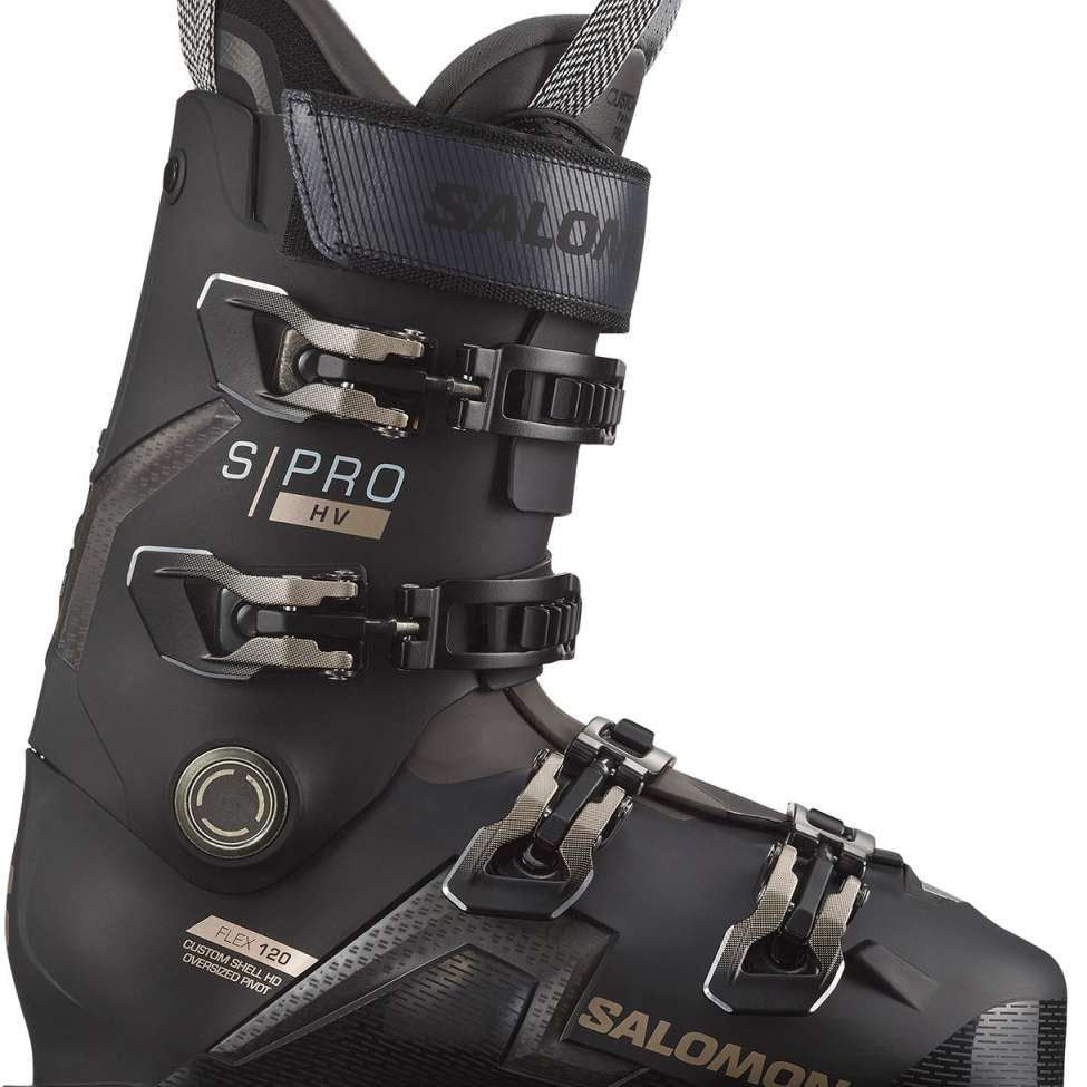 Salomon S/Pro HV 120 Ski Boots 2024 - Black ski boots with silver buckles and straps.
