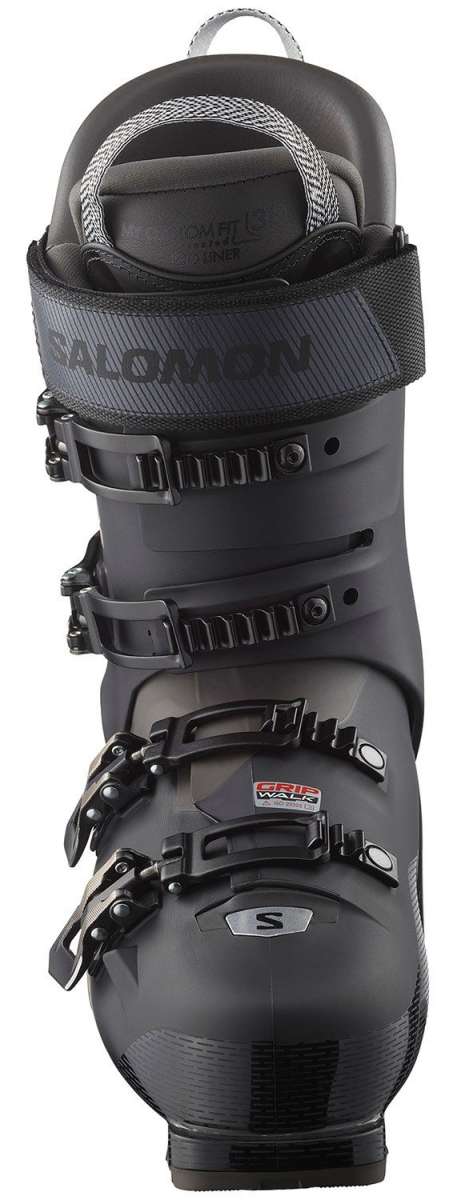 Salomon S/Pro HV 120 Ski Boots 2024 - Black ski boots with a textured pattern on the side and silver buckles.