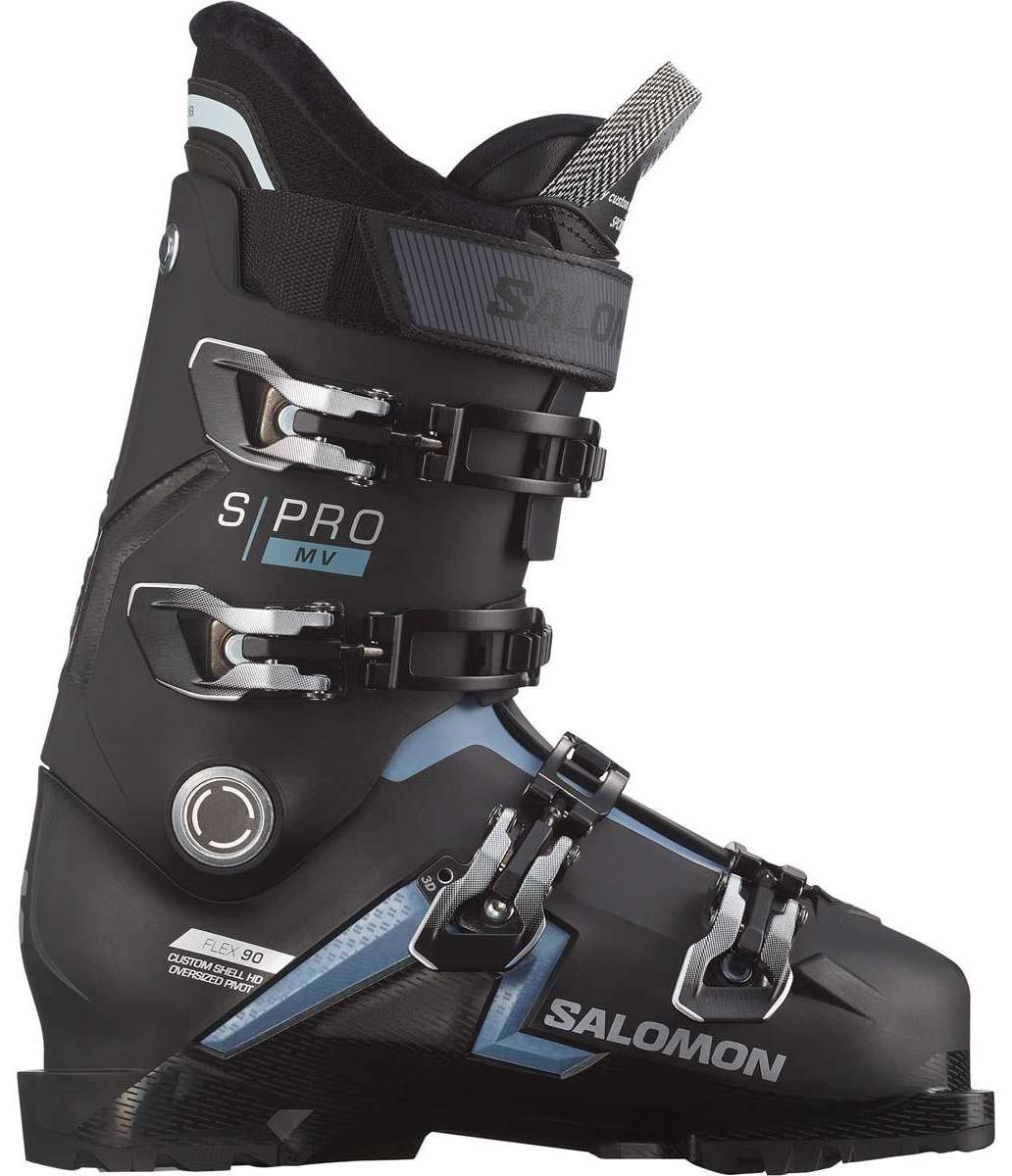 Salomon S/Pro MV 90 Ski Boots 2024 - Black ski boots with silver buckles and straps.