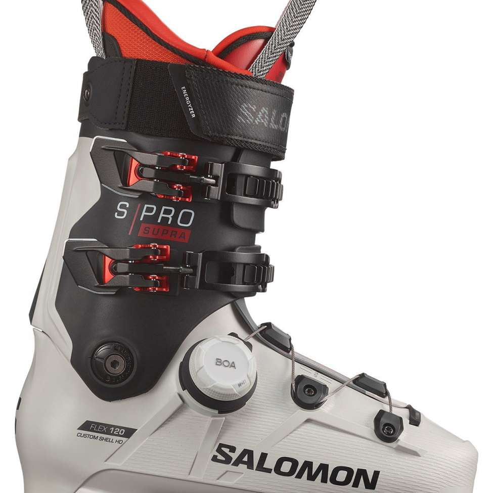 Salomon S/Pro Supra BOA 120 Ski Boot 2024 - Black ski boot with red accents and white lettering on the side.