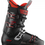 Salomon S-Pro Alpha 100 Ski Boot - Black ski boot with red accents and silver buckles.