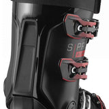 Salomon S Pro Alpha 100 Ski Boot 2024 - Black ski boot with silver buckles and red accents on the tongue and sole.