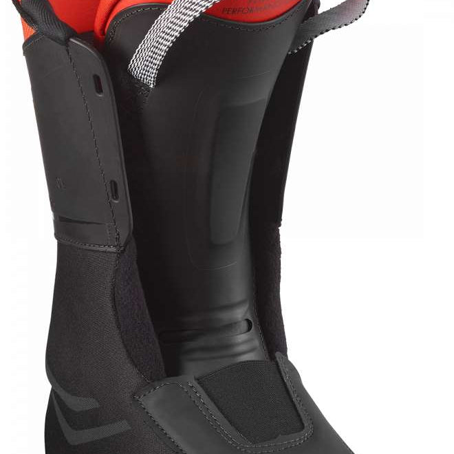 Salomon S Pro Alpha 100 Ski Boot 2024 - Black ski boot with a red logo on the side and silver buckles.