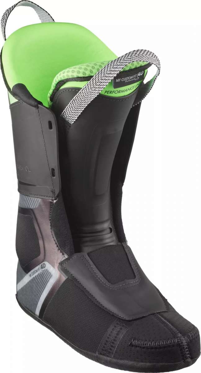 Salomon S/Pro Alpha 120 Ski Boots 2023 - Black ski boots with a lime green interior and gray accents.