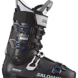 Salomon S Pro Alpha 120 El Ski Boots 2024 - Black ski boots with silver buckles and blue accents.