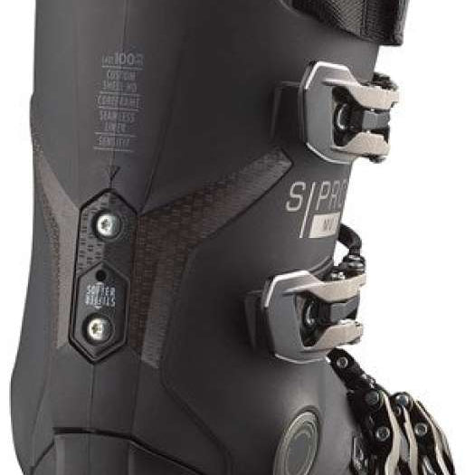 Salomon S/Pro MV 100 Ski Boots 2024 - Black ski boots with silver buckles and straps.
