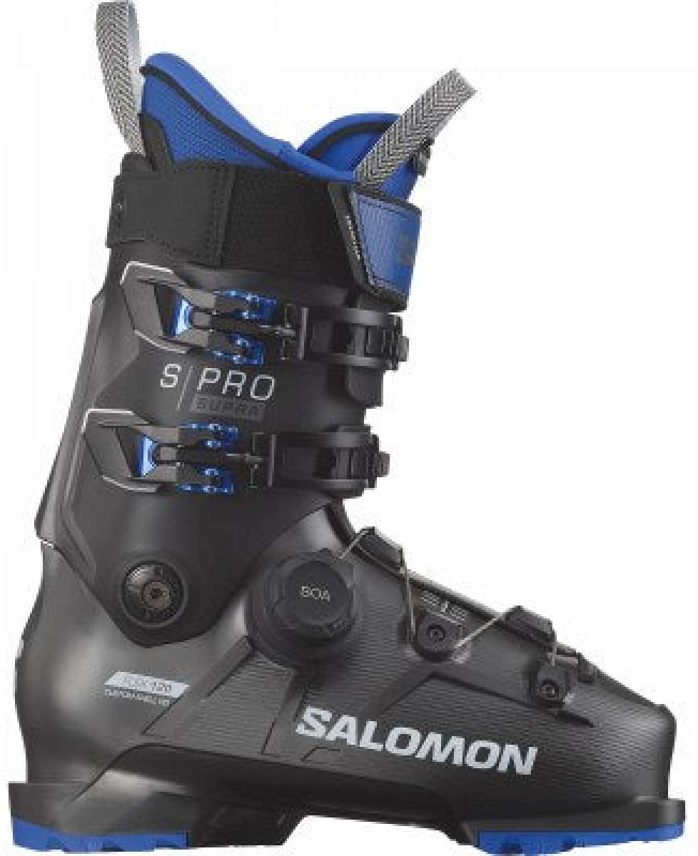 Salomon S/Pro Supra BOA 120 Ski Boot 2024 - Black ski boot with blue accents and white lettering on side.