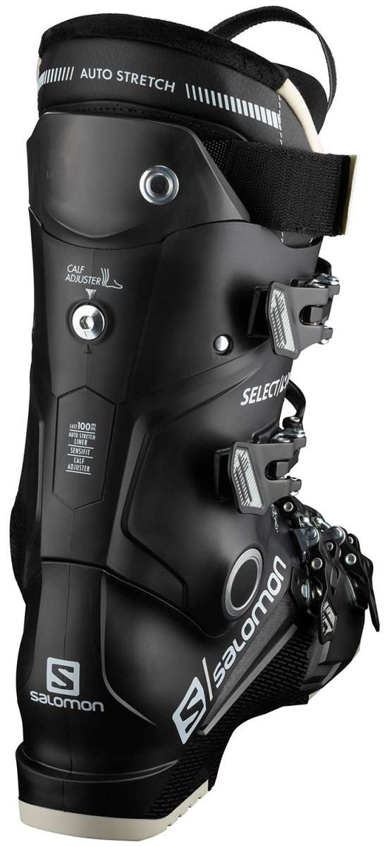 Salomon Select 90 Ski Boot 2023 - Black ski boot with white lettering and silver buckles.