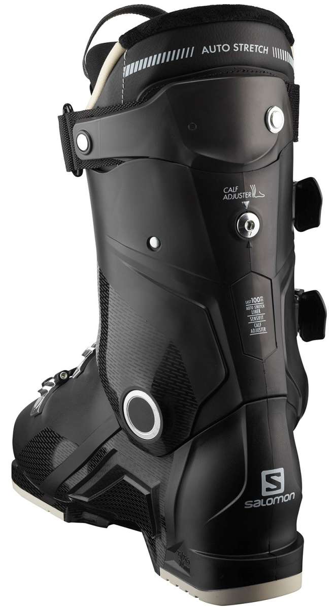 Salomon Select 90 Ski Boot 2023 - Black ski boot with white accents and silver buckles.