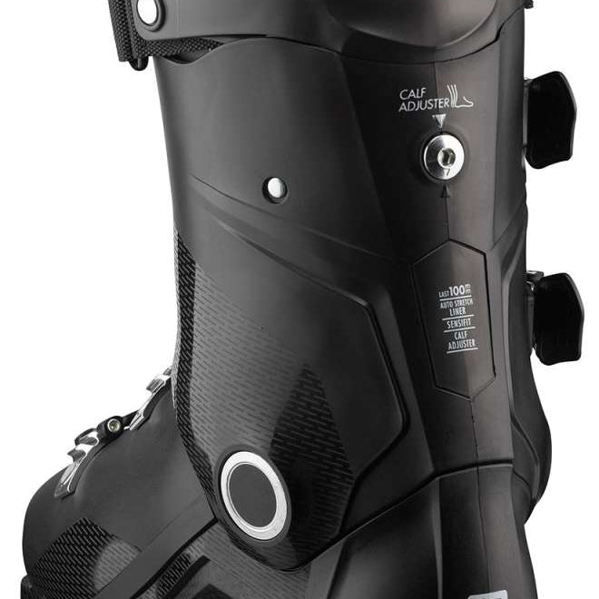 Salomon Select 90 Ski Boot 2023 - Black ski boot with white accents and silver buckles.