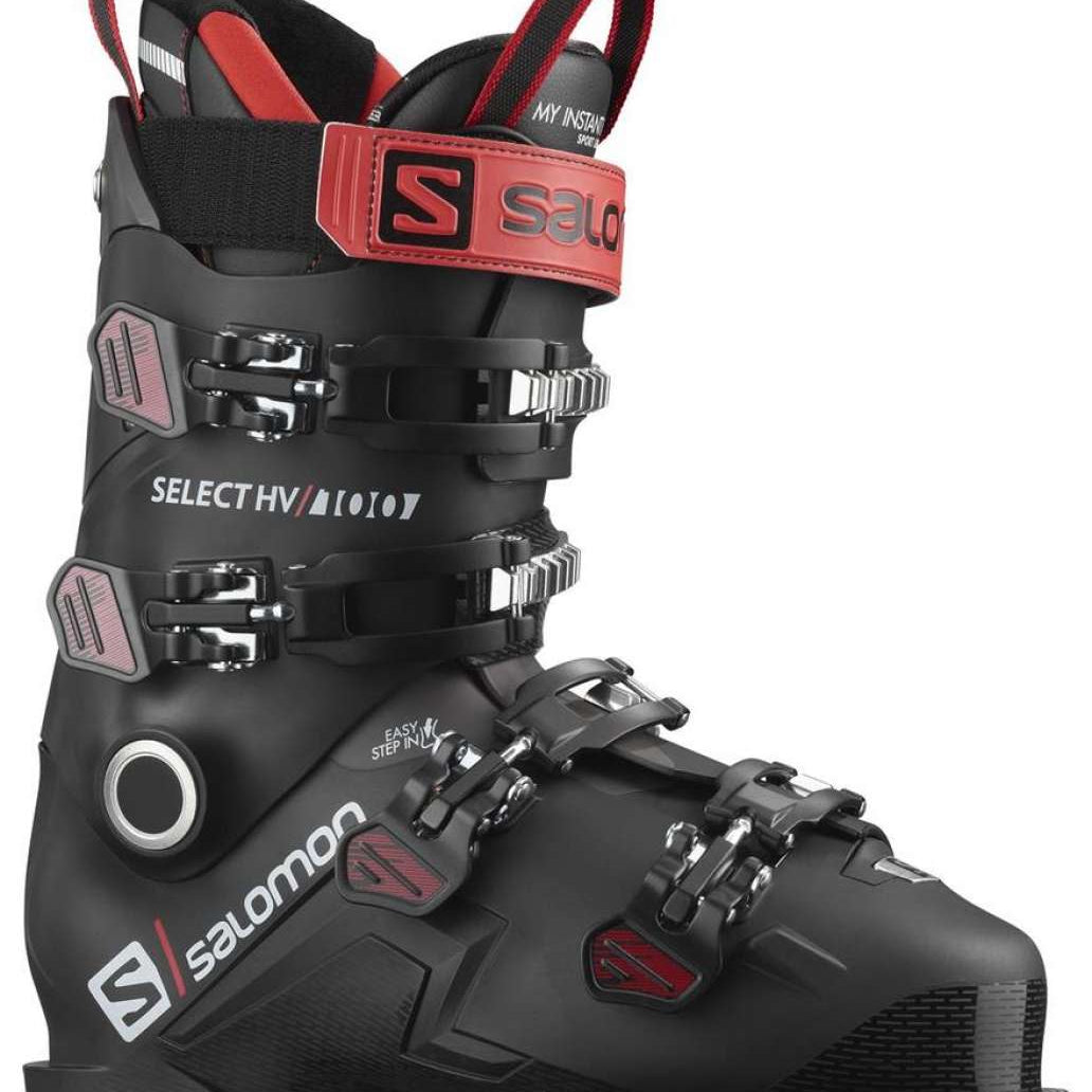 Salomon Select HV 100 Ski Boots 2024 - Black ski boots with silver buckles and straps.