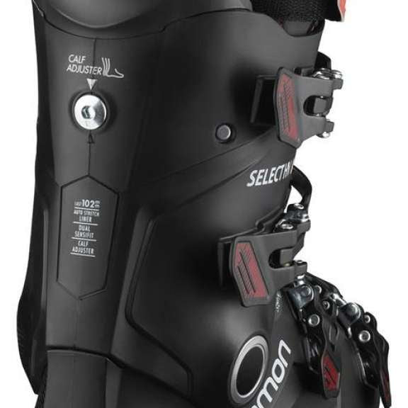 Salomon Select HV 100 Ski Boots 2024 - Black ski boots with white lettering and silver buckles.