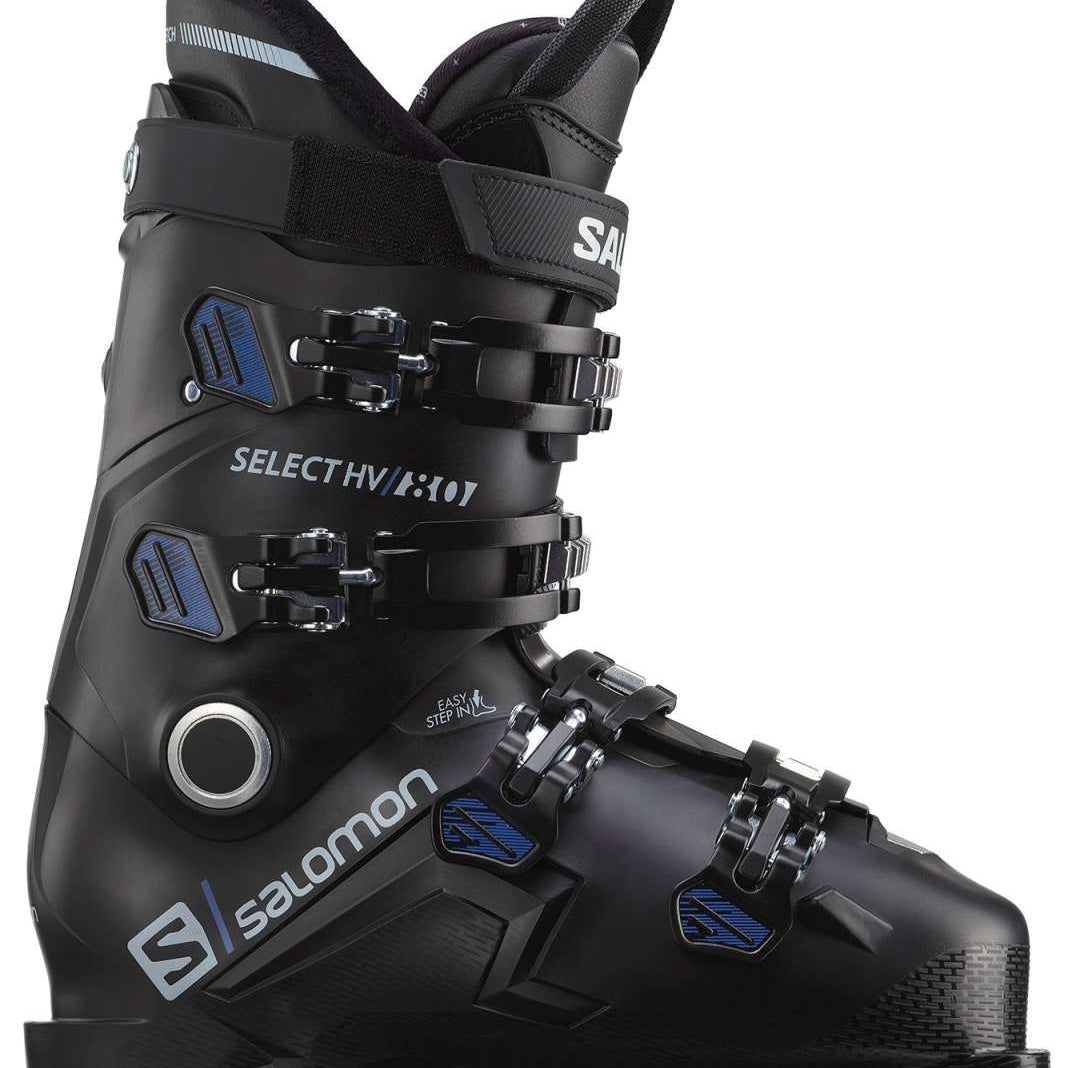 Salomon Select HV 80 Ski Boot 2023 - Black ski boot with blue accents and silver buckles.