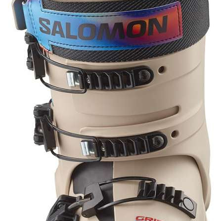 Salomon Shift Pro 130 AT Ski Boots 2024 - Black ski boots with white accents and silver buckles.