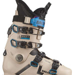 Salomon Shift Pro 130 AT Ski Boots 2024 - Beige ski boots with black buckles and straps, featuring a blue logo on the side.