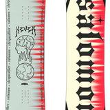 Salomon Sleepwalker Snowboard 2024 - A snowboard with a gray background and red streaks, featuring black graphics of a person's head in profile and a planet with flames rising from it.