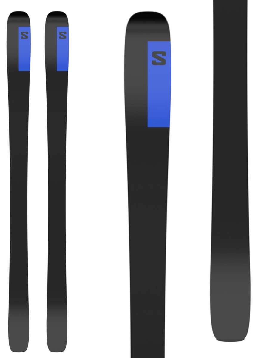 Salomon Stance 96 Skis 2024 - Black skis with a blue logo on top.