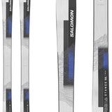 Salomon Stance 96 Skis 2024 - White skis with blue accents and a geometric pattern on top.
