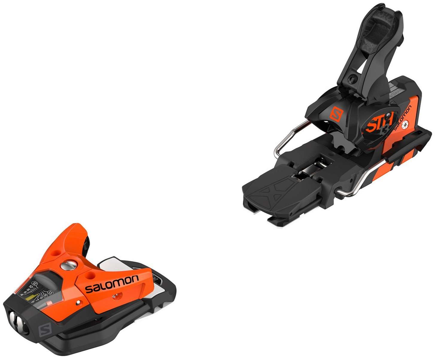 Salomon STH2 WTR 13 Ski Binding - 2022 model with black and orange color scheme, featuring a prominent "STH" logo on the binding plate.