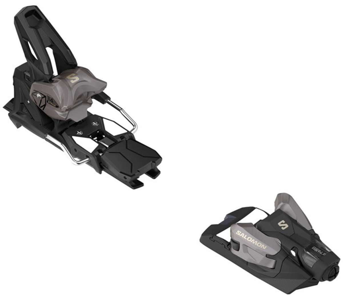 Salomon Strive 14 GW Ski Binding - A black ski binding with a silver "S" logo on top and a gray plastic piece in front.