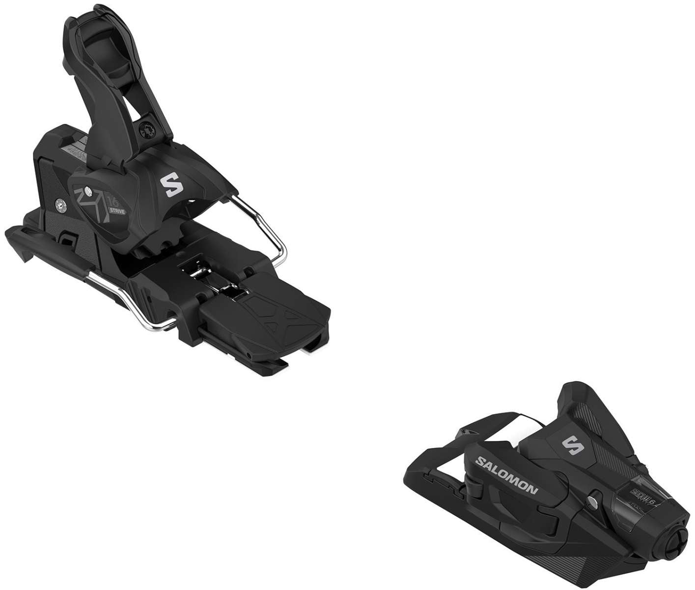 Salomon Strive 16 MN Ski Bindings 2024 - Black ski bindings with silver hardware and a black plastic body.