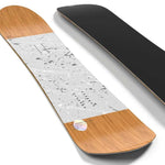 Salomon Takaharu EP Snowboard 2024 - A black snowboard with white and gray splatter design on top of a light-colored wood grain background.