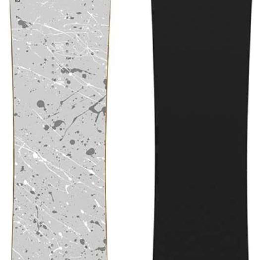 Salomon Takaharu EP Snowboard 2024 - A black snowboard with a white logo on top and a yellow stripe along the bottom edge.