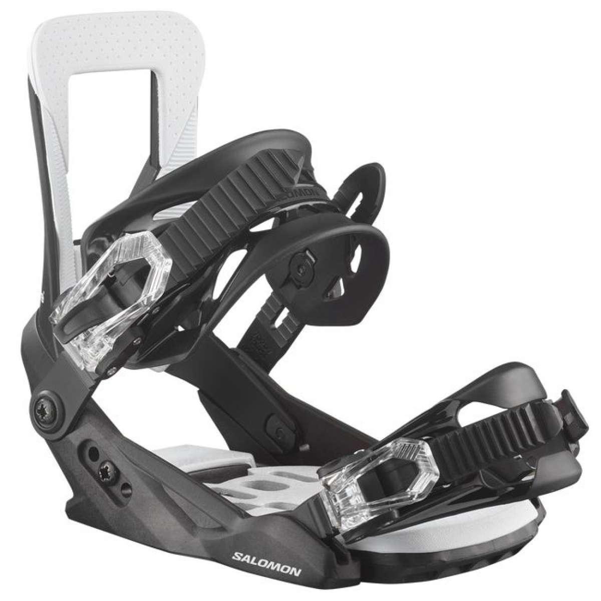 Salomon The Future Kids Bindings 2024 - Black bindings with white accents and a clear plastic strap.