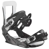 Salomon The Future Kids Bindings 2024 - Black bindings with white accents and a clear plastic strap.