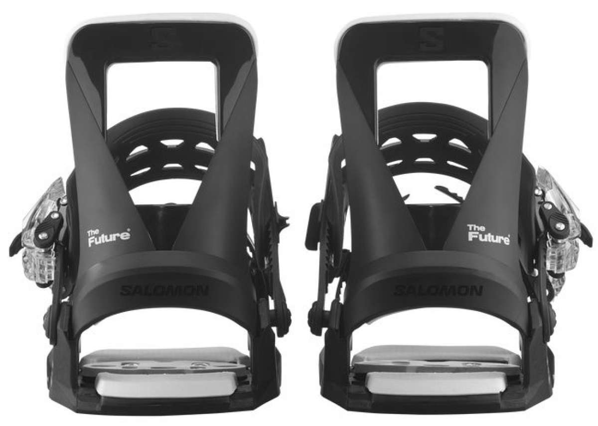 Salomon The Future Kids Bindings 2024 - Black bindings with white lettering and a small logo on top of each binding.