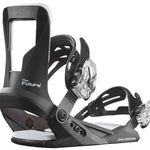 Salomon The Future Kids Bindings 2024 - Black bindings with white accents and a clear plastic strap on top.