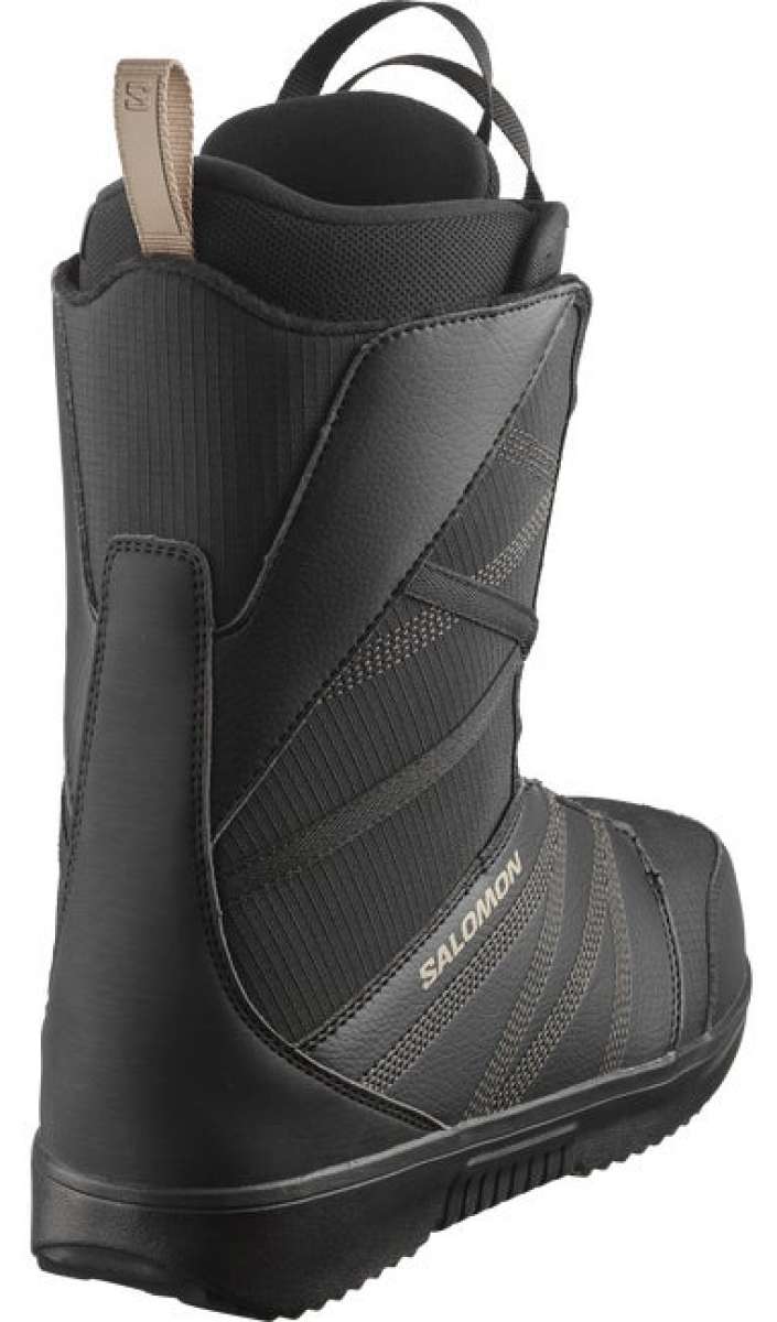 Salomon Titan BOA Snowboard Boots 2024 - Black snowboard boots with a textured pattern on the side and a tan strap at the top.