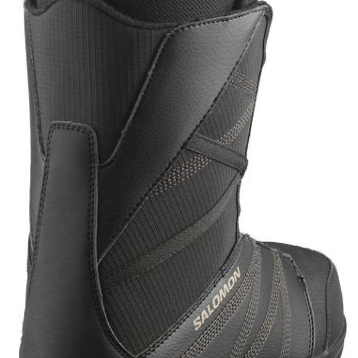Salomon Titan BOA Snowboard Boots 2024 - Black snowboard boots with a textured pattern on the side and a tan strap at the top.