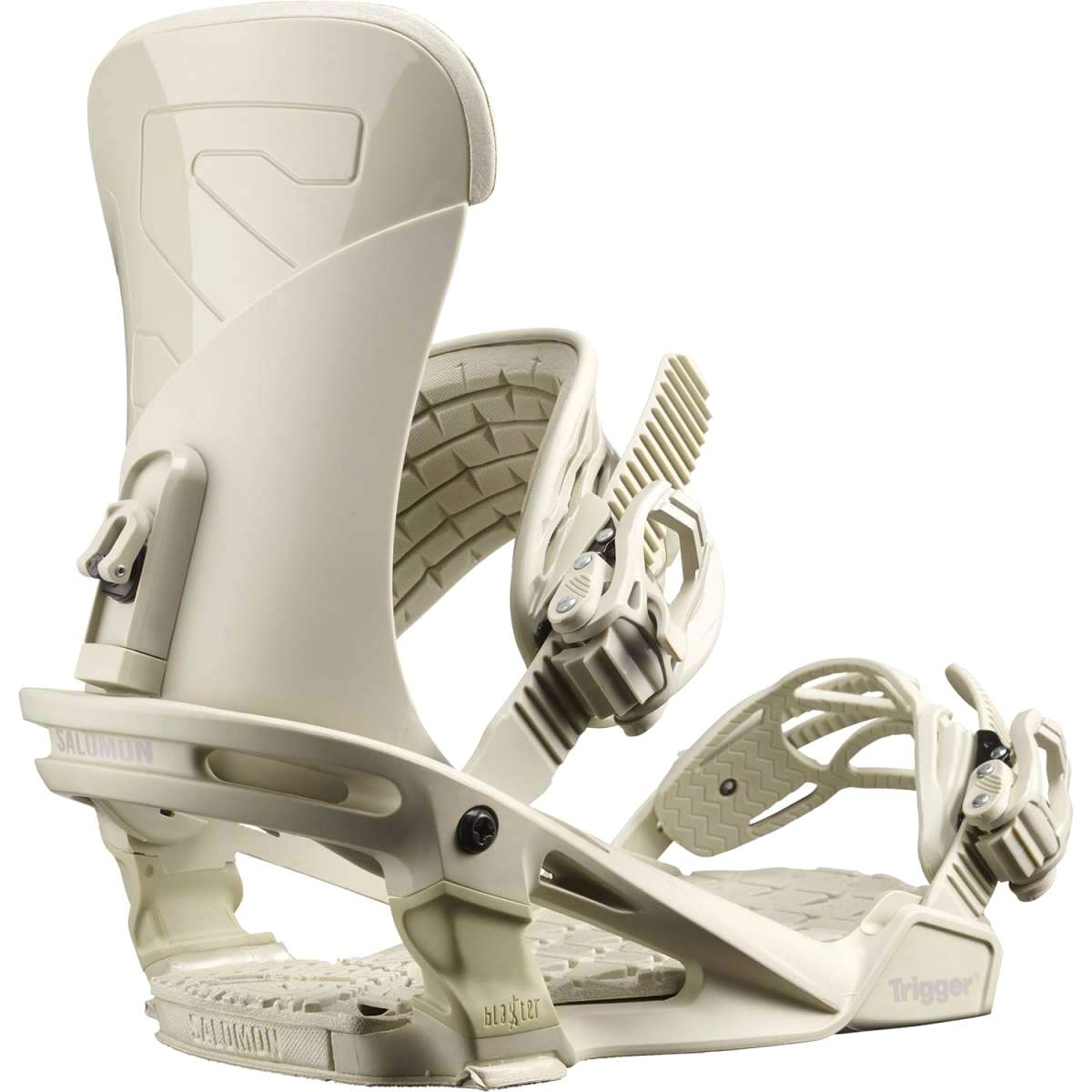 Salomon Trigger Snowboard Binding 2022-2023 - A pair of snowboard bindings with a sleek, modern design and silver buckles.
