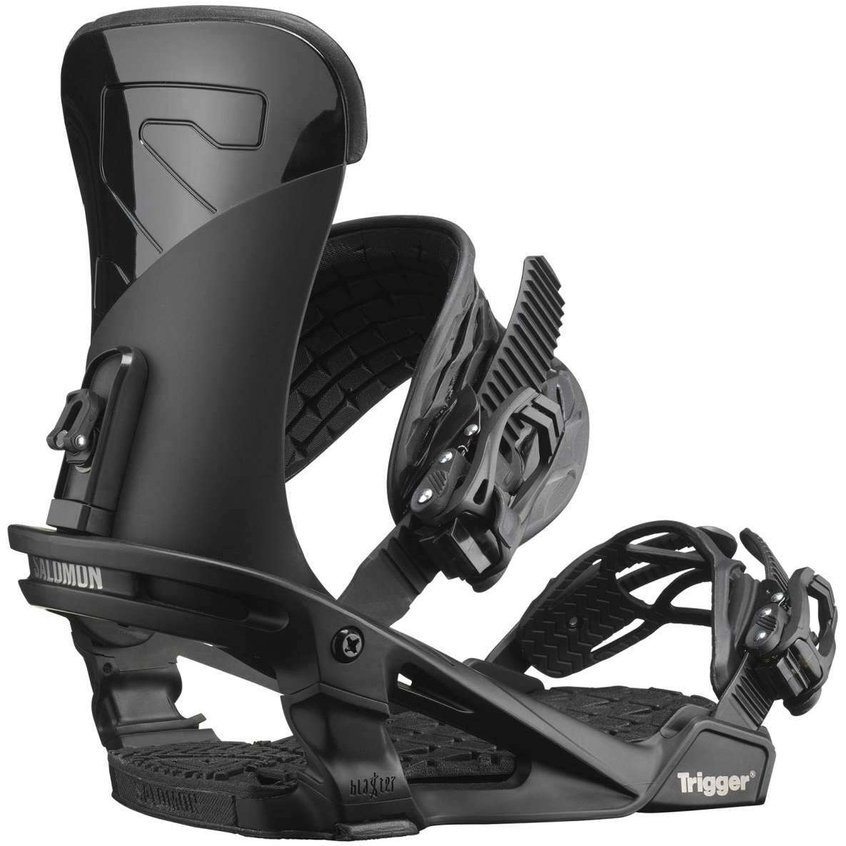 Salomon Trigger Snowboard Binding 2022-2023 - Black snowboard bindings with silver buckles and straps.