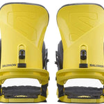 Salomon Trigger Snowboard Bindings 2024 - Yellow bindings with black buckles and straps.