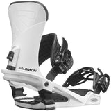 Salomon Trigger Snowboard Bindings 2024 - A pair of white snowboard bindings with black buckles and straps, featuring a textured pattern on the footbed.
