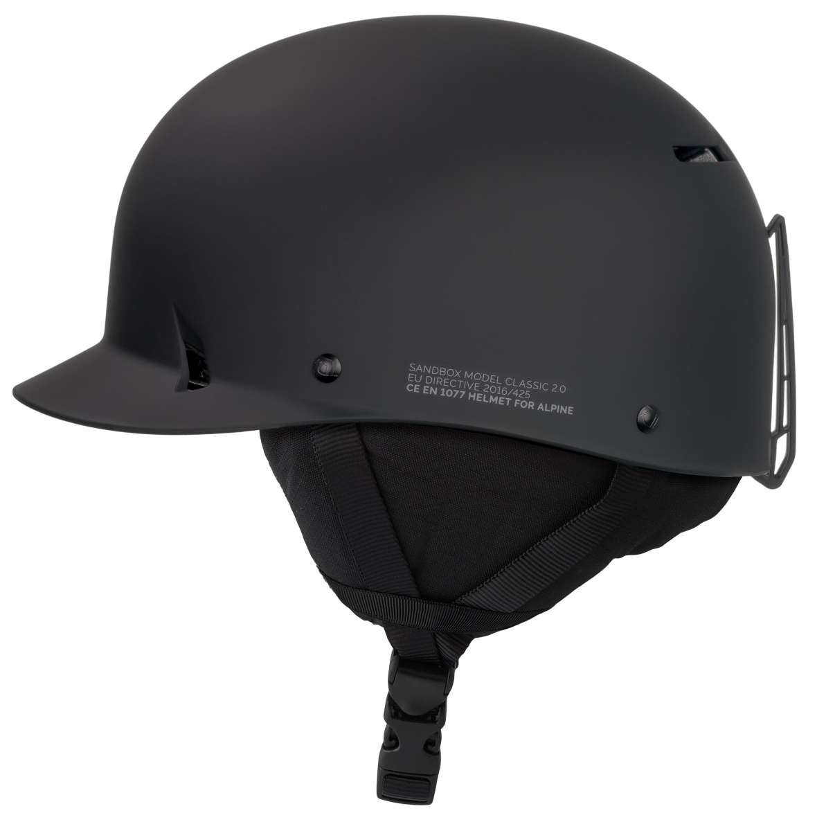 Sandbox Classic 2.0 MIPS Helmet 2022-2023 - A matte black helmet with a sleek, aerodynamic design and a prominent white Sandbox logo on the front.