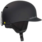 Sandbox Classic 2.0 MIPS Helmet 2024 - A black helmet with a white Sandbox logo on the side and a yellow MIPS sticker on the back.